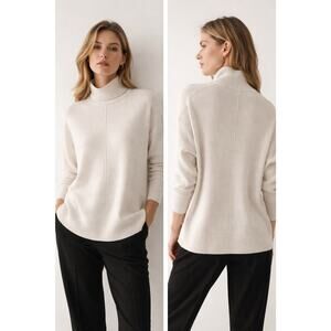 Theory Karenia Yoke 100% Cashmere Turtleneck Sweater Cream Sz L Minimalist Prepp